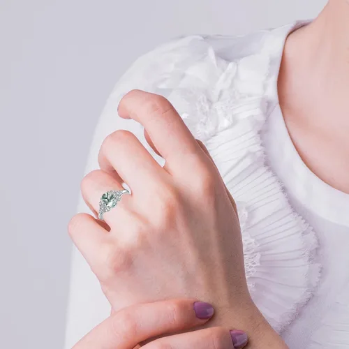 Vista 2 de MUUYON Anillo de compromiso de ágata musgo natural para mujer, oro real sólido de 14 quilates, ágata musgo, anillo de compromiso de novia con ágata