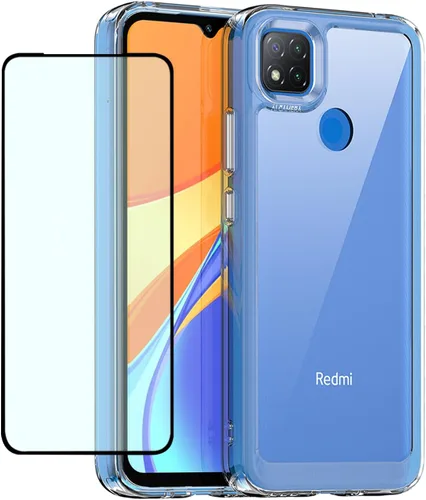Vista 9 de Funda transparente para Xiaomi Redmi 9C/Redmi 10A/Redmi 9C NFC/Redmi 9 Activ con protector de pantalla HD, a prueba de golpes de PC duro