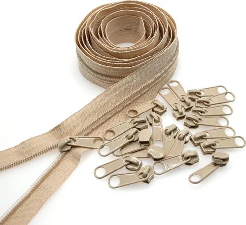Vista 8 de Leekayer The Yards - Cremalleras de nailon beige #3 para coser, 10 yardas con 25 deslizadores para manualidades, bolsas de costura a medida