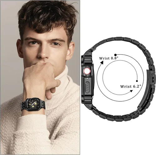 Vista 6 de Correa y funda de acero inoxidable compatible con Apple Watch Band 1.496 Negro