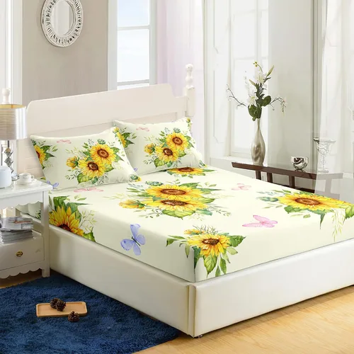 Vista 13 de Nttopship Sábanas y fundas de almohada florales bohemias, sábana bajera ajustable de microfibra suave, bolsillos profundos, decoración