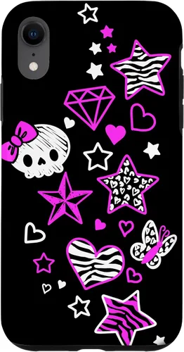 Vista 24 de Carcasa estética para iPhone 16 McBling Doodles Bimbo Trashy Y2K Animal Print Star