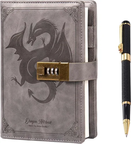 Vista 12 de TIEFOSSI Diario de Cuero Dragón, Cuaderno de Tapa Dura, Diario Recargable con Cerradura, Cuadernos de Escritura con Papel Rayado/En Blanco