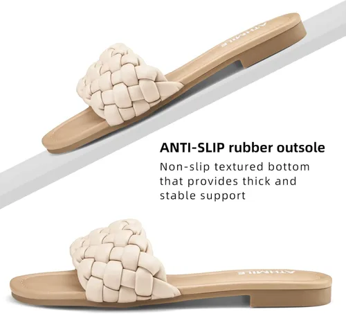 Vista 2 de ATHMILE Braided Womens Sandals Round Open Toe Fashion Slide Sandals Women Dressy Summer Flat Beach Size 6-11
