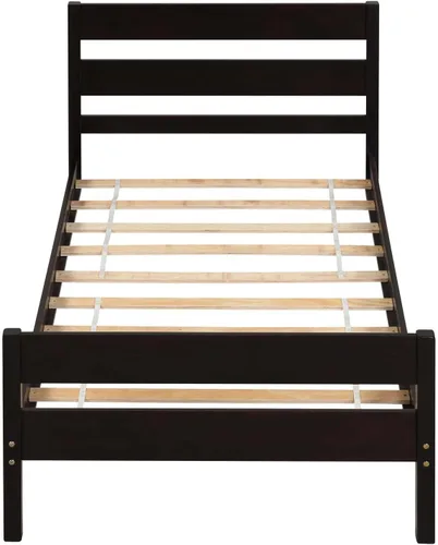 Vista 4 de Base de cama de plataforma de madera de tamaño individual con cabecera y estribo de estilo moderno, marco de cama de madera con patas de soporte