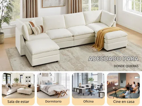 Vista 7 de VANOMi - Sofá seccional modular en forma de U para sala de estar, sofá cama moderno extragrande con asiento profundo de doble capa de almohadón tipo