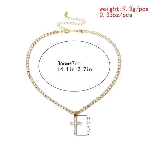 Vista 3 de Zehope Gargantilla de diamantes de imitación con cruz de cristal dorado, collares con colgante de cruz y cadenas de joyería para mujeres y niñas