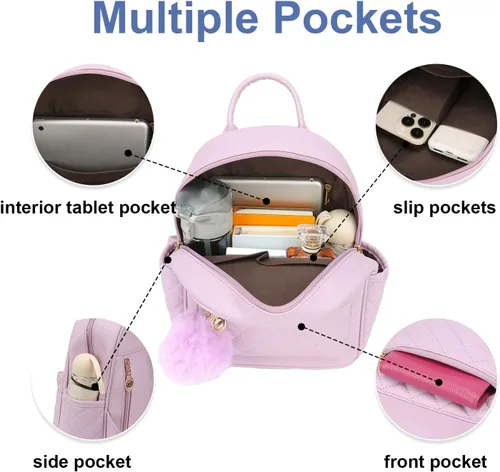 Vista 20 de Mini mochila de moda para niñas, bolso pequeño lindo de cuero a cuadros para mujer, mochilas pequeñas, Negro -, Mini mochila de moda para niñas