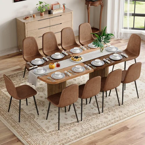 Vista 40 de Mesa de comedor extra larga de 78.7 pulgadas para 6-10 personas, mesa de cocina moderna con bases estriadas, mesa de comedor rectangular de granja