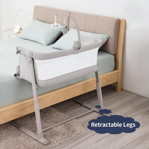 Vista 6 de RONBEI Cuna de bebé para el costado de la cama, con malla transpirable, cuna de moisés ajustables en altura para bebé/recién nacido/lactantes