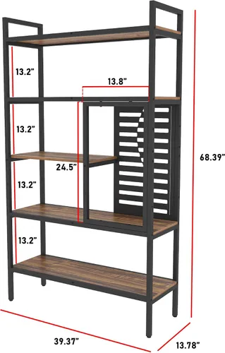 Vista 8 de Weehom Estantería industrial ajustable de 5 niveles, estantería de madera moderna con marco de metal estable, estantes de almacenamiento abiertos