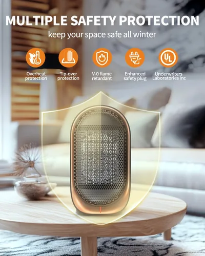 Vista 2 de Calentador de espacio, calentadores pequeños portátiles para uso en interiores, calentador eléctrico de escritorio con protección contra