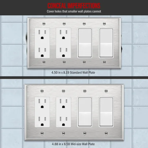 Vista 36 de ENERLITES Placa decorativa doble de metal para interruptor o receptáculo, placa de pared de acero inoxidable, resistente a la corrosión