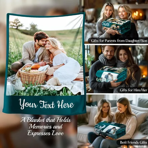 Vista 6 de Mantas personalizadas con 1 foto y texto impreso en Estados Unidos Manta personalizada con imagen de 30 x 40 pulgadas Mantas personalizadas