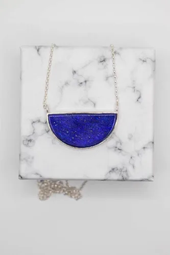 Vista 2 de Collar de lapislázuli azul afgano 100% natural y original con colgante de plata 925 de 19 pulgadas para niñas, mujeres y novias para el día de San