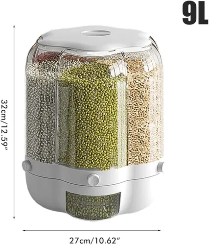 Vista 4 de Enfudid Contenedor de almacenamiento de granos para alimentos, dispensador de arroz de 6 rejillas de gran capacidad, caja de almacenamiento