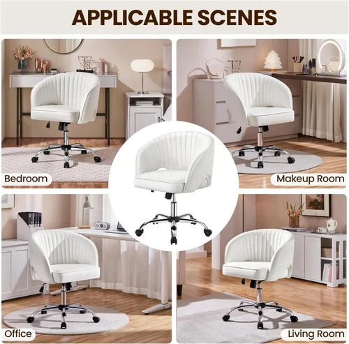 Vista 7 de Yaheetech Silla de Oficina para Casa, Silla de Escritorio de Cuero Sintético, Silla Giratoria Moderna con Respaldo Acolchado Tipo Barril, Ruedas