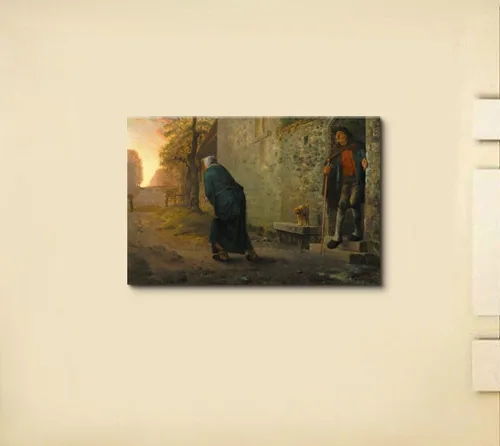 Vista 3 de wall26 - Waiting by Jean-Francois Millet - Lienzo impreso para pared, reproducción de pintura famosa - 12 x 18 pulgadas