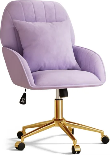 Vista 13 de Silla de escritorio para oficina en casa, cómoda con ruedas giratorias ajustables, moderna silla de tocador de maquillaje de terciopelo con respaldo