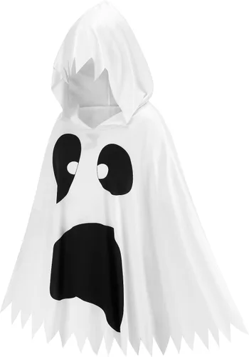 Vista 2 de Poncho de fantasma con capucha blanca para disfraz de Halloween, capa de elfo, cosplay, juego de rol