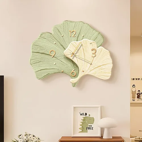 Vista 7 de Decorative Wall Clocks for Living Room, Large Wall Clock, 3D Wall Art Kitchen Clock, Ginkgo Leaf Sculpture for Bedroom Office(Green,Large)