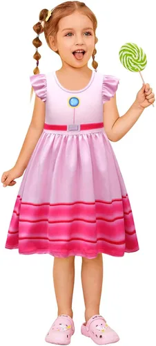 Vista 3 de MEDSAMAAN Vestido de melocotón para niñas, trajes de cosplay para niñas de 4 a 10 años