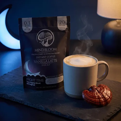 Vista 4 de Café instantáneo Night Time Vanilla Latte - Descafeinado - Mezcla patentada de hongos