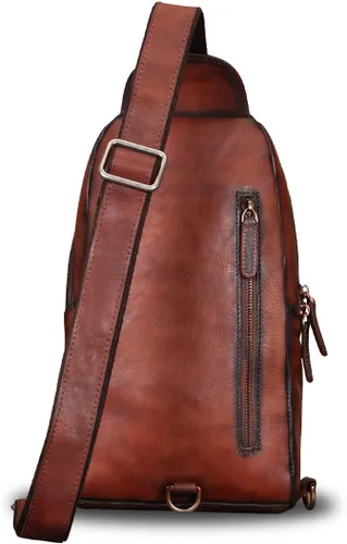 Vista 3 de IVTG Bolso bandolera de cuero genuino para hombres y mujeres hecho a mano mochila bandolera bolso bandolera bolsa de pecho