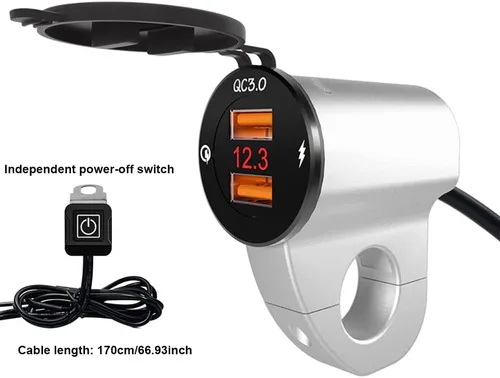 Vista 3 de Riloer Impermeable 12V motocicleta QC3.0 Dual USB cargador puertos adaptador de corriente con voltímetro digital para teléfonos inteligentes