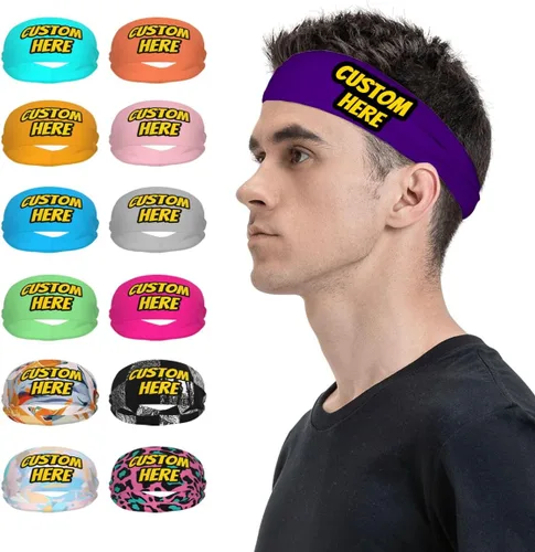Vista 26 de Diadema deportiva personalizada para añadir cualquier foto texto, logotipo, personalizable, bandas elásticas que absorben la humedad para mujeres