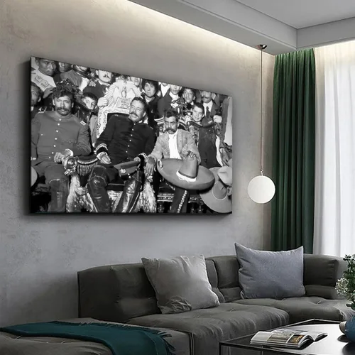 Vista 5 de QFART Póster de arte en lienzo para pared, diseño de líderes revolucionarios mexicanos, Pancho Villa y Emiliano Zapata, impresiones para dormitorio