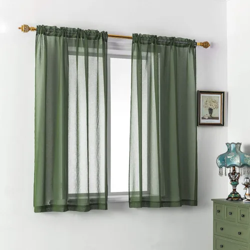 Vista 25 de DUALIFE - Cortinas transparentes de 54 pulgadas de largo, paneles de privacidad de gasa para ventanas, cortinas de lino semitransparentes