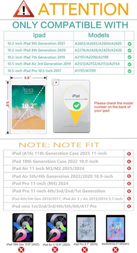 Vista 2 de Vimorco Funda para iPad de 9ª/8ª/7ª generación de 10.2 pulgadas, para iPad Pro de 10.5 pulgadas, para iPad Air de 3ª generación con soporte