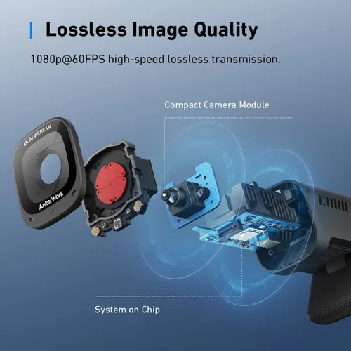 Vista 4 de Anker AnkerWork C310 Webcam, Cámara web 4K, 12 megapíxeles, enfoque automático AI, encuadre AI, micrófono AI con cancelación de ruido, cubierta