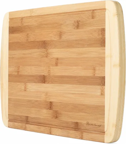 Vista 3 de Orgánic Bamboo [Heim Concept] Tabla de cortar de bambú y bandeja para servir con ranuras para gote, extragrande