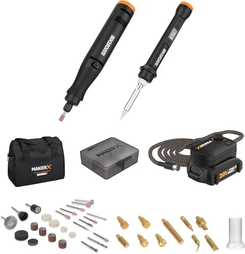 Vista 15 de Worx MAKERX WX992L 20V Kit de herramientas de manualidades (2 piezas) - Herramienta giratoria + cepillo de aire
