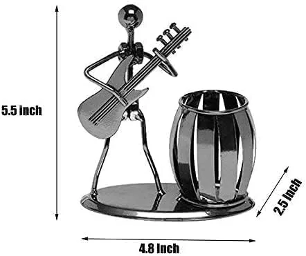 Vista 2 de Armear Portalápices de guitarra, soporte decorativo de metal para bolígrafos de escritorio con diseño de balancín y guitarra, organizador