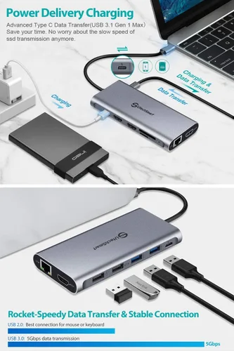 Vista 6 de UtechSmart Hub USB C, adaptador para portátil USB C 12 en 1 Gris