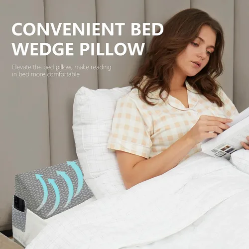 Vista 6 de Tapón de almohada de cuña para cama Queen, relleno de espacio de colchón con cuña triangular para espacio de cabecera, posición de bolsillo lateral