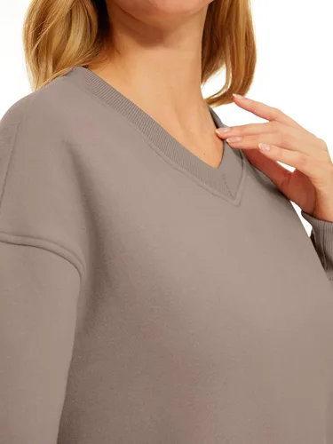 Vista 5 de AUTOMET Sudadera corta de manga larga para mujer, de forro polar, cuello en V