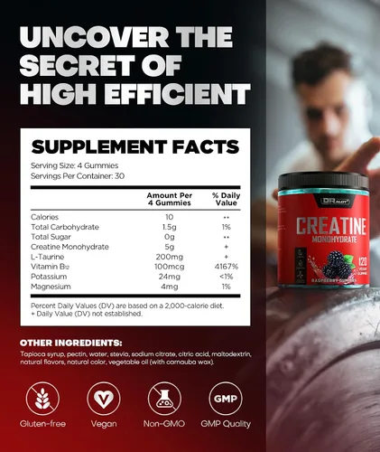 Vista 5 de 99.99% Creatine Monohydrate Gummies More 15% Strength, 5X Energy, Muscle, Recovery, Pre-Workout Complex Creatine for Women & Men with 5000mg