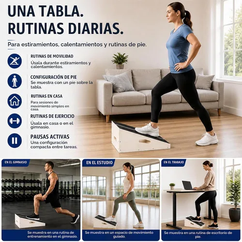 Vista 8 de Tabla inclinada de madera para ejercicio, tabla elástica de pantorrilla, capacidad de 500 libras Kit de ejercicios de tabla inclinada