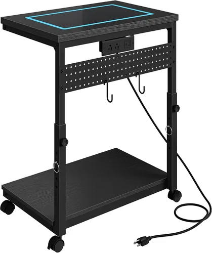 Vista 9 de CHOEZON Soporte grande de torre de computadora de 31.5 pulgadas con toma de corriente, carrito de PC debajo del escritorio con 2 ganchos, soporte
