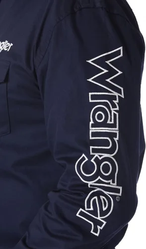 Vista 5 de Wrangler Men's Western Logo Two Pocket Long Sleeve Button Shirt