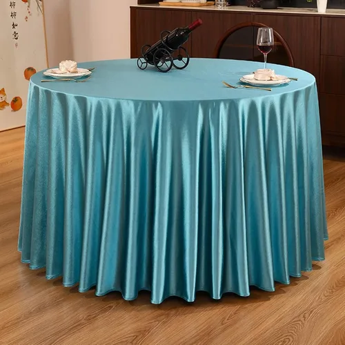 Vista 6 de Manteles de mesa de comedor, 63 x 63 pulgadas, cuadrado, dobladillo azul irregular, mantel de satén de color sólido