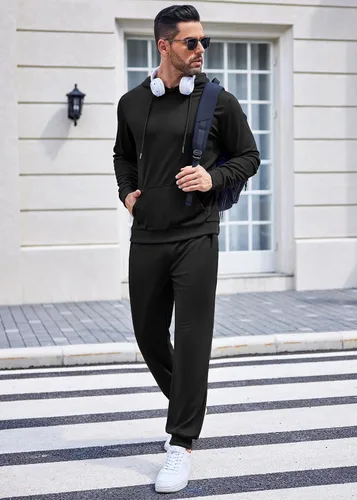 Vista 32 de COOFANDY Conjunto deportivo de 2 piezas para hombre, conjunto deportivo casual con capucha
