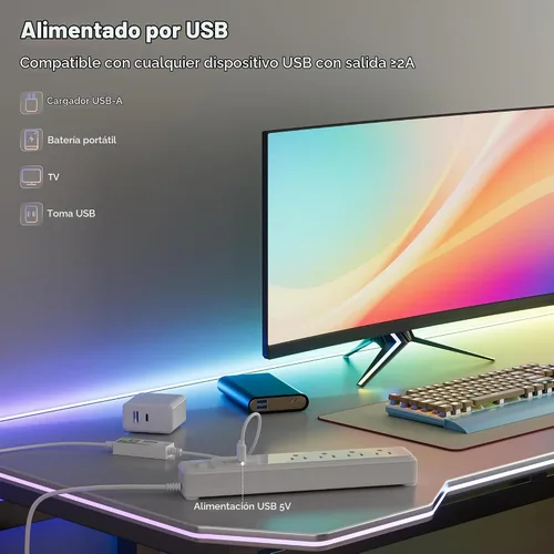 Vista 3 de MIWISE Tira de luces LED COB USB de 5 V, tira LED RGB inteligente IC con control de aplicación, sincronización de música direccionable por