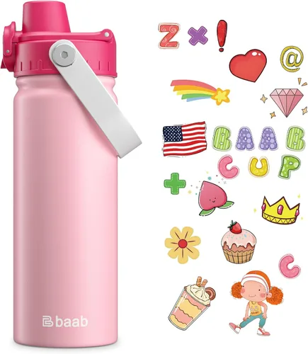 Vista 12 de baab Botella de Agua para Niños de 18 oz, Botella de Agua Aislada para Niños con Tapa de Boquilla Bloqueable y Calcomanías, Taza de Agua para Niños