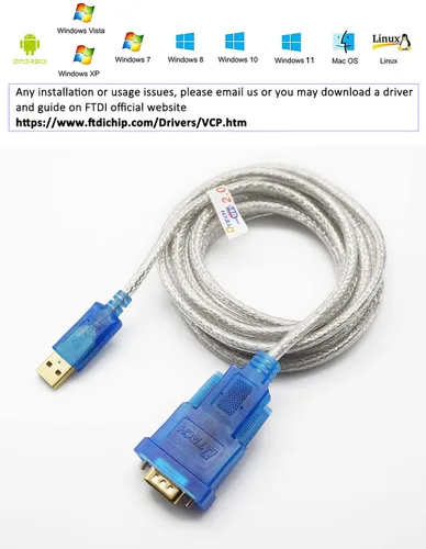 Vista 4 de DTech Cable adaptador USB a serie con chipset FTDI FT232RL DB9 RS232 puerto macho compatible con Windows 11 10 8 7 y Mac Linux (6 pies)