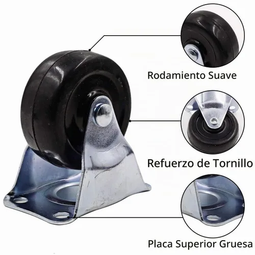 Vista 5 de Luomorgo 4 ruedas de goma negras resistentes de 2 pulgadas